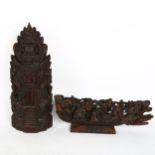A Chinese stained wood immortal sculpture, and a Balinese shrine sculpture, height 41cm (2)