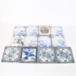 Various pottery tiles, including Dutch blue and white Delft (12)