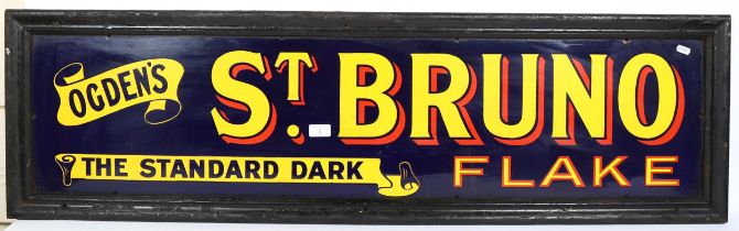A Vintage Ogden's St Bruno "The Standard Dark Flake" enamel advertising sign, framed, overall 38cm x