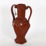 A glazed pottery 2-handled vase, with applied floral and figural decoration, impressed WS & S 55