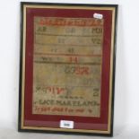 A 19th century sampler, by Alice Mary Lamb, age 11 years 1879, framed, overall 37cm x 28cm