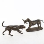 A cast-iron hunting dog with pheasant, and another (2)