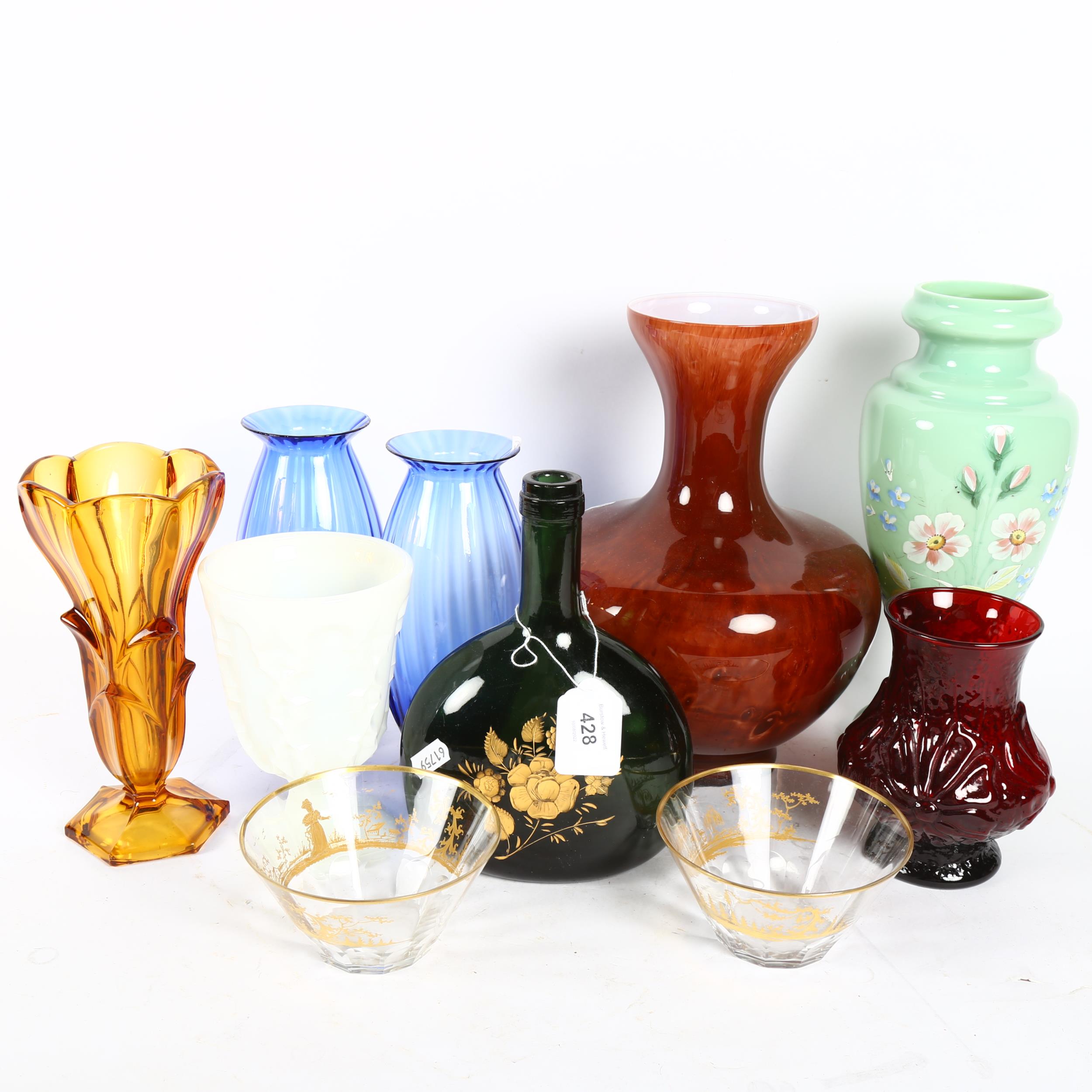Various glass, including green milk vase, height 28cm (10)