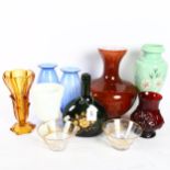 Various glass, including green milk vase, height 28cm (10)