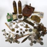 Various militaria related items, including cap badges, shell cases, Coldstream Guards plaque etc