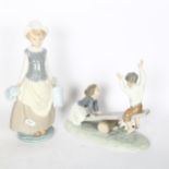 LLADRO - 2 figures, to include children on a see-saw, and Milkmaid