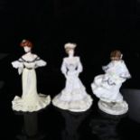 3 Coalport porcelain figures, comprising Golden Age Alexandra At The Ball, Louisa At Ascot, and