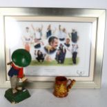 A Vintage Dunlop advertising golfing figure, height 38cm, a Dartmouth pottery golfing tankard, a