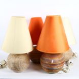 A set of 4 African basket table lamps and shades, overall height 53cm