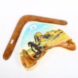 A Martin Boyd Australian pottery boomerang dish, and a modern boomerang (2)