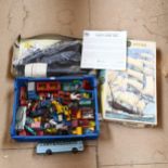 A tray of Corgi Dinky Matchbox and other diecast vehicles and accessories, and a boxed complete