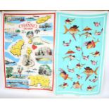 2 Vintage pure Irish linen tea towels, the Channel Islands and a Webb's linen tea towel, fish design