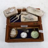 A silver-cased Waltham top-wind pocket watch, 2 silver cigarette cases, a carved cameo in gilt-metal