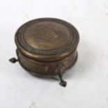 An early 20th century circular silver trinket box, with presentation inscription