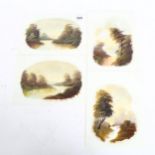 A set of 4 miniature watercolour paintings on ceramic, 13cm x 18cm