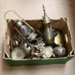 Various brass including Turkish ewer, 19th century chamber stick etc