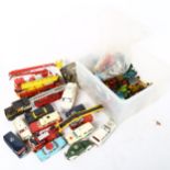 2 boxes of Corgi Dinky Matchbox and other diecast vehicles, including several emergency service