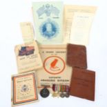 Various military ephemera, including First World War medal to 57915 Corporal F W Gordon Machine