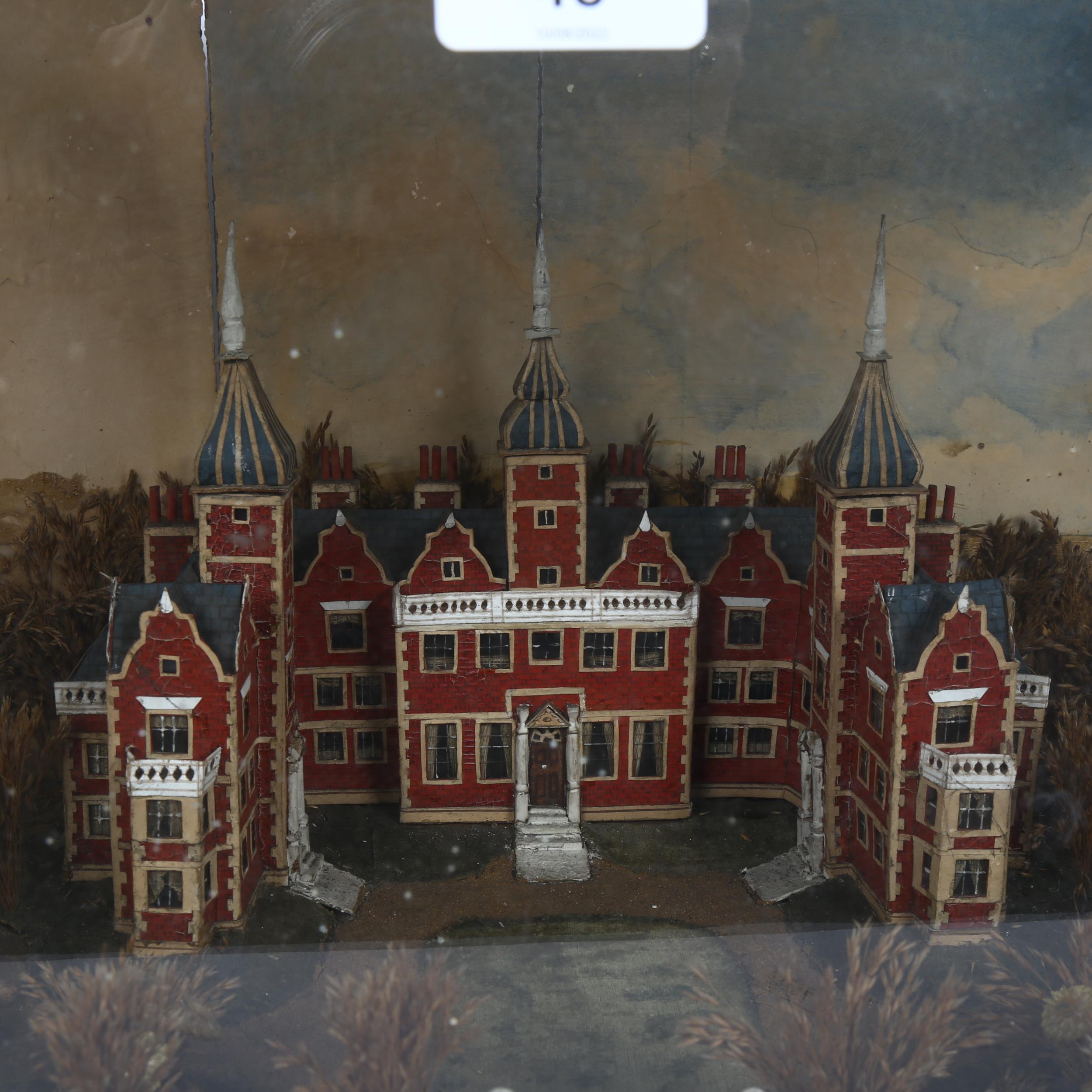 A late 19th/early 20th century Folk Art diorama, possibly of Aston Hall Birmingham, in glazed - Image 2 of 2