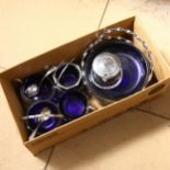 A collection of stainless steel preserve and fruit bowls, with blue glass liners (boxful)
