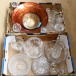 Various glass, including etched tankard, ship's decanter, fruit bowl etc (2 boxes)