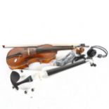 A Boosey & Hawkes Metro standard violin and bow, cased, and a modern electric violin (2)