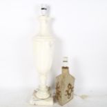 A white marble urn design table lamp on plinth base, height to bottom of bayonet fitting 60cm, and