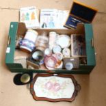 Various collectables, including brass bird cage, cigarette box, Poole Pottery vase etc