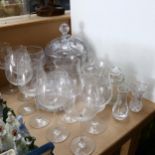 A large glass punch bowl and carver, fruit bowls, vases, goblets etc