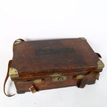 A brass-bound leather ammo cartridge box, impressed J S Ward The Rifle Brigade, W49cm, H18cm, D30cm
