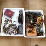 2 trays of figurines and vehicles, generally military or war-related
