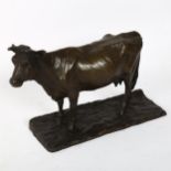 After Alfred Dubucand, patinated bronze sculpture, cow, signed, length 23cm No damage or repairs