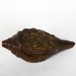 A Chinese patinated bronze deity conch shell, length 23cm No damage or repair
