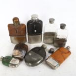 A collection of early 20th century half leather-covered hip flasks (8)
