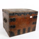 A metal-bound oak casket, W46cm H34cm, D37cm