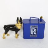 A small reproduction Rolls Royce petrol can, and a cast-iron Boston Terrier figure (2)