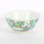 A Chinese porcelain bowl with painted figure panels and 6 character mark, 16cm across Bowl has a