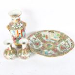 A group of Chinese Canton famille rose porcelain, including bowl and vases, largest height 21cm (4)