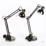 A pair of black chrome anglepoise desk lamps, height 45cm