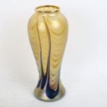 An Orca iridescent Art glass vase, signed on base, height 24cm, boxed