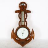 A Victorian oak-framed ship's anchor design barometer, length 53cm