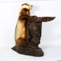 TAXIDERMY - an anthropomorphic badger sat at a table, height 75cm