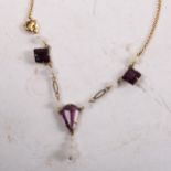 A delicate 9ct gold amethyst and pearl set necklace