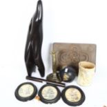 Various collectables, including 19th century horn beaker, rosewood tipstaff, adjustable brass