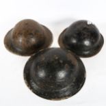 3 World War II Brodie helmets, all with original linings