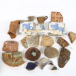 Various collectables, including an elephant's tooth, vertebrae, 16th century pottery pipe, Dutch