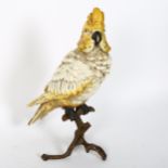 A large reproduction cold painted bronze figural parakeet bird sculpture, height 30cm
