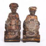 A pair of Chinese lacquered wood ancestor figures, height 14cm