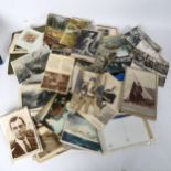Various Vintage postcards and photograph portraits, including military, motoring, rail etc