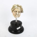 A small plaster head of a lady, on base, height including base approx 17cm